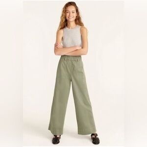 J Crew Pull-On Wide-Leg Chino Pants, Green, Size S